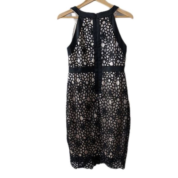 Jax women's scuba panel black cream laser cut satin cocktail dress sleeveless wo - Picture 3 of 6